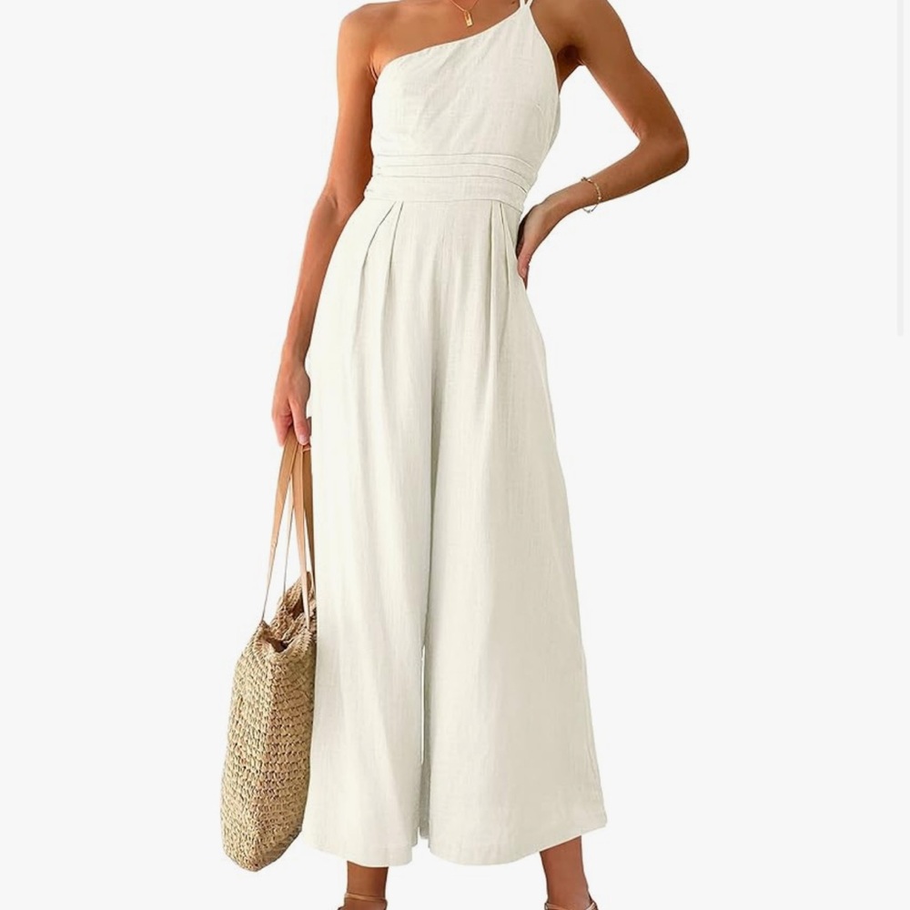 Anrabess Cream One-Shoulder Romper L NEVER WORN